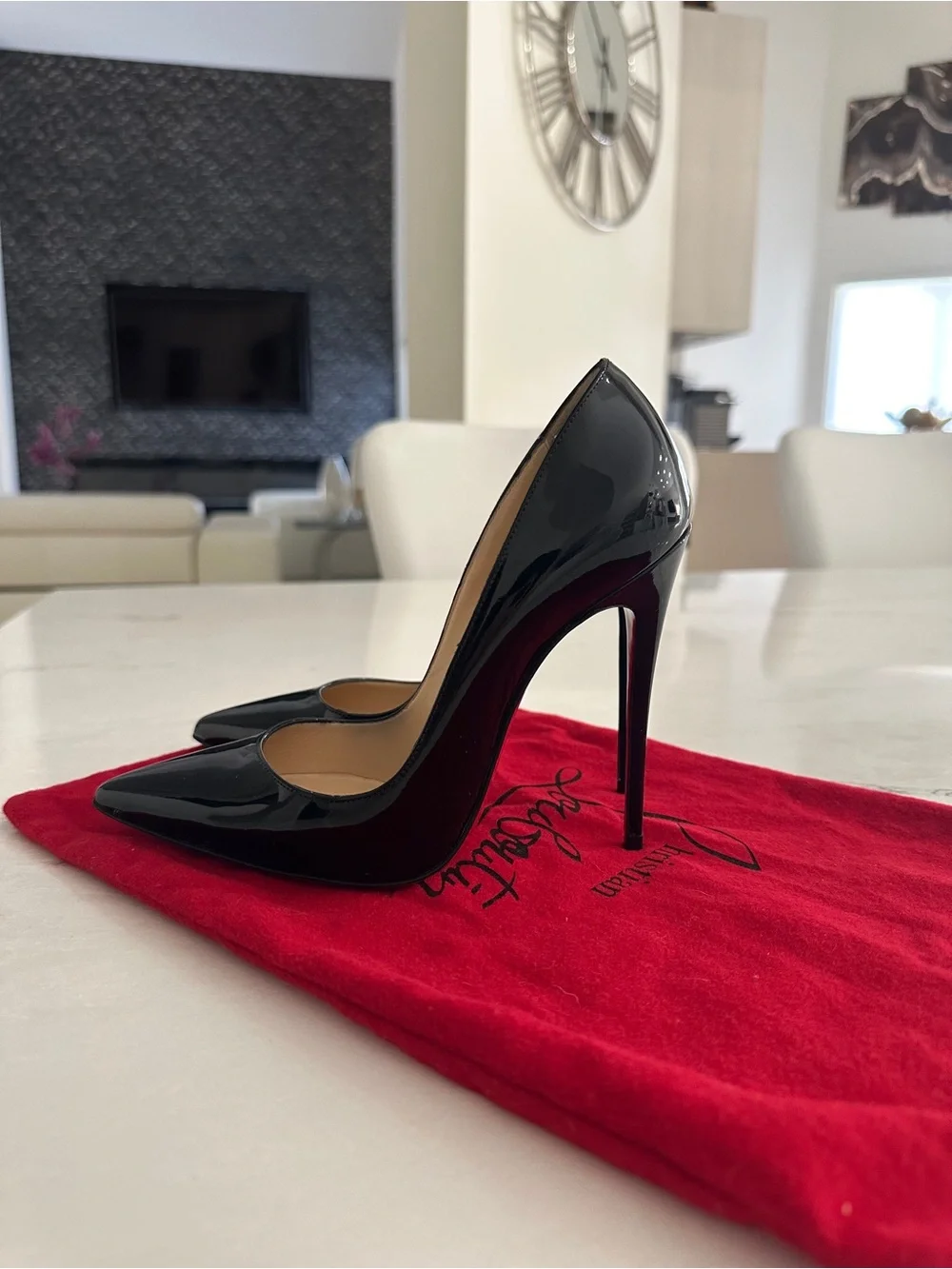 Christian Louboutin So Kate Black Patent Leather Pointed Toe Stiletto Pumps